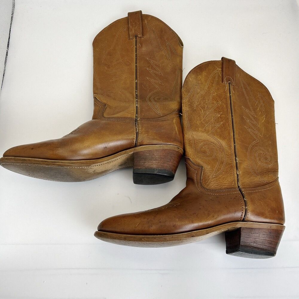 Thom McAn Western Cowboy Boots Mens Sz 9.5 Brown Leather Made in USA Vintage 70s - Picture 6 of 9